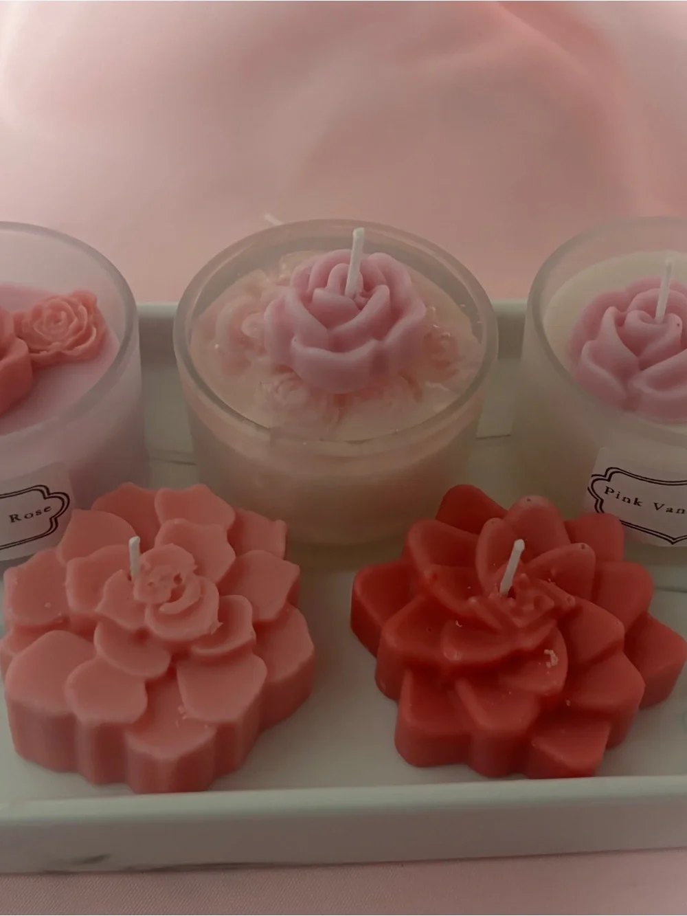 Pink Floral Scented Soy Candles - Set of 6